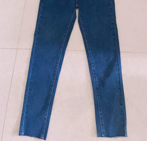 深蓝色高腰牛仔排扣弹力修身紧身显瘦小脚铅笔...