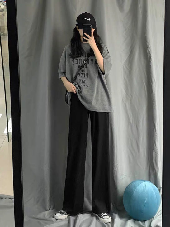 冰丝阔腿裤女夏春秋季2021新款休闲高腰黑...