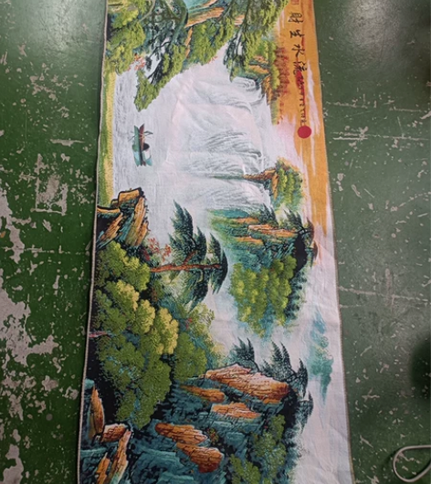 刺绣包邮流水生财织锦画挂画刺绣画流水生财山...
