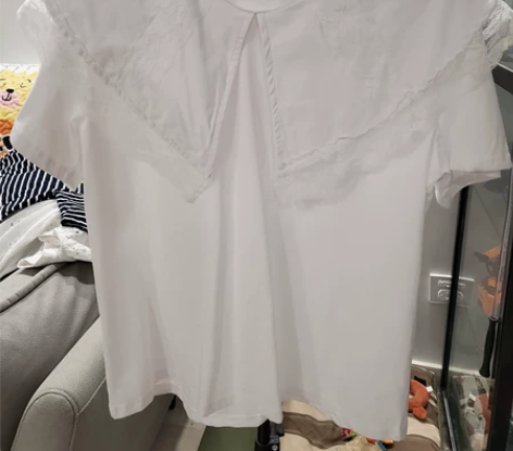 圆领套头白色娃娃领短袖背心，可穿到130斤...