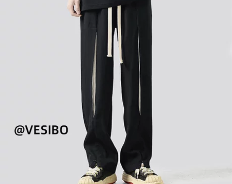 【狂欢价】美式解构撞色休闲裤男夏季港风潮牌...