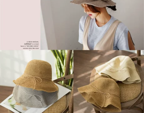 帽子女夏天渔夫帽防晒草帽小清新遮阳帽韩版可...