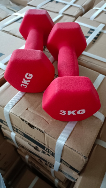 六角浸塑哑铃，单只3kg，每套两只共6kg...