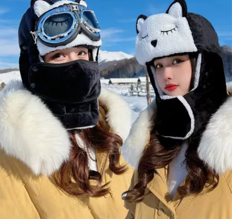 帽子女秋冬季电动车骑车防风帽挡风雷锋帽男护...