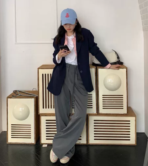 西装裤拖地百搭休闲舒适直筒垂感绑带高腰阔腿...