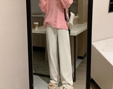阔腿裤 阔腿裤长裤白色灯芯绒裤女加绒秋冬高...