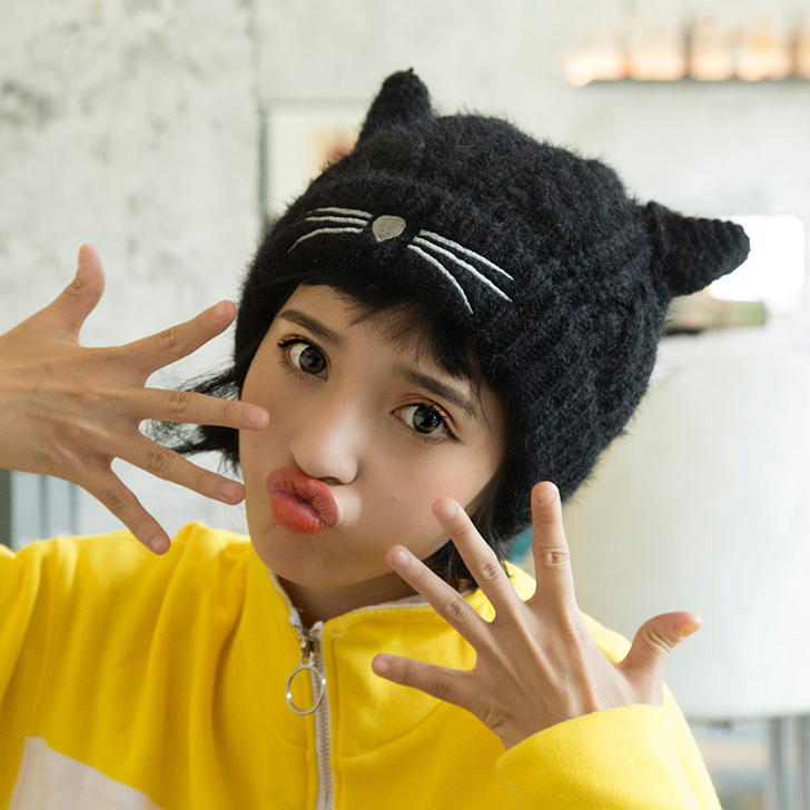 秋冬新款可爱猫咪毛线帽韩版日系清新休闲百搭...