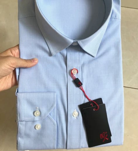 男士春秋款长袖衬衣翻领衬衫男装通勤休闲 蓝...