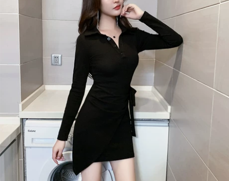 秋装气质连衣裙性感加绒加厚裙子女绑带收腰修...