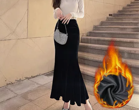 金丝绒半身裙女包臀裙子秋冬季新款高腰a字裙...