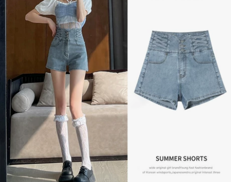 设计感牛仔短裤女夏薄款2022年新款a字高...