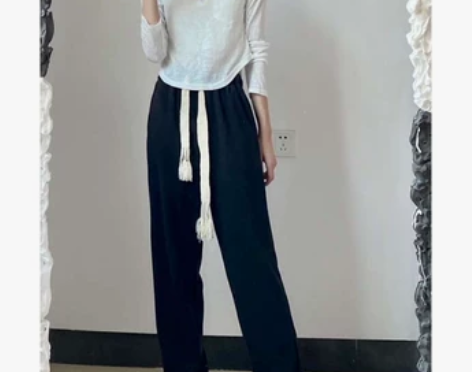 ?阔腿裤女春秋2021年新款宽松抽绳薄款垂...