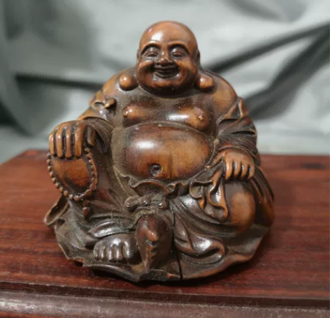 日本回流木雕摆件弥勒佛笑佛摆件，图片实拍，...