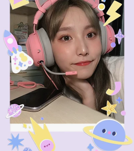 Razer雷蛇北海巨妖头戴式电竞游戏耳机粉...