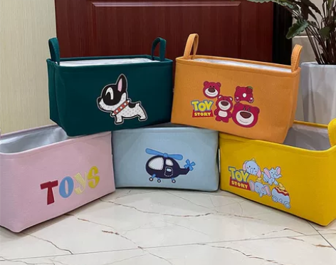 布艺卡通收纳筐三层加厚玩具零食网红收纳篮杂...