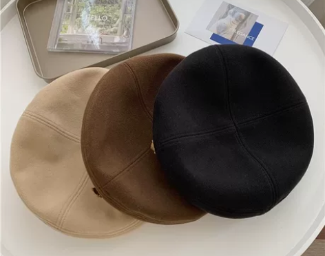 新款小熊日系复古卡通棕色毛呢贝雷帽女秋冬时...