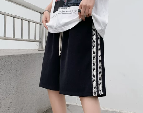 侧边编织休闲短裤男夏季ins潮牌高街宽松五...