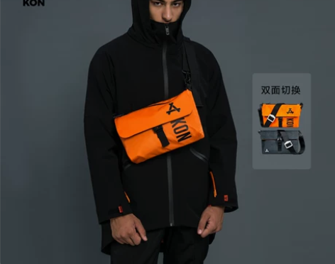 KON单肩包男潮牌斜挎包街头潮流时尚嘻哈双...