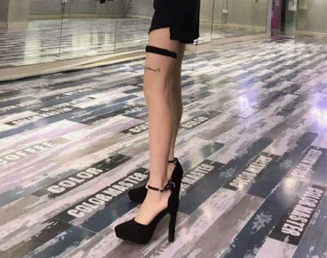 一字扣防水台高跟鞋秋季2018新款女尖头百...