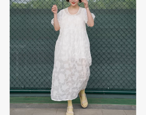 盐缩面料肌理法式气质纯棉立体花纹泡泡袖套头...