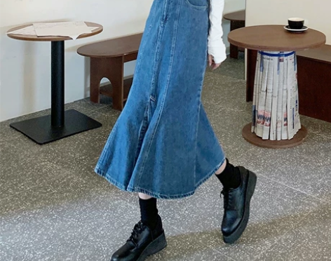 开叉牛仔半身裙女装春秋季高腰a字裙2021...