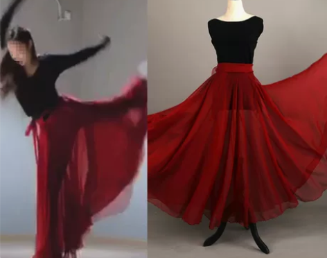 大摆裙 大摆长裙舞蹈半身裙一片式系带绑带雪...