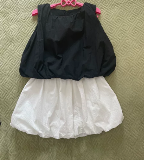 植木女童夏季套装裙，花苞裙，黑白配，很有范...