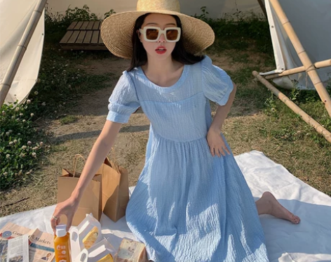 ?渔小平自制《风铃》香芋紫色连衣裙女森系复...