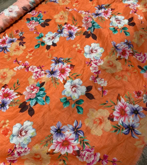 60支纱纯苎麻印花上衣裙子面料 门宽1.3...