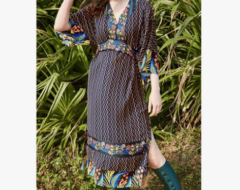 两三事链断花切 秋季民族风复古雪纺连衣裙v...