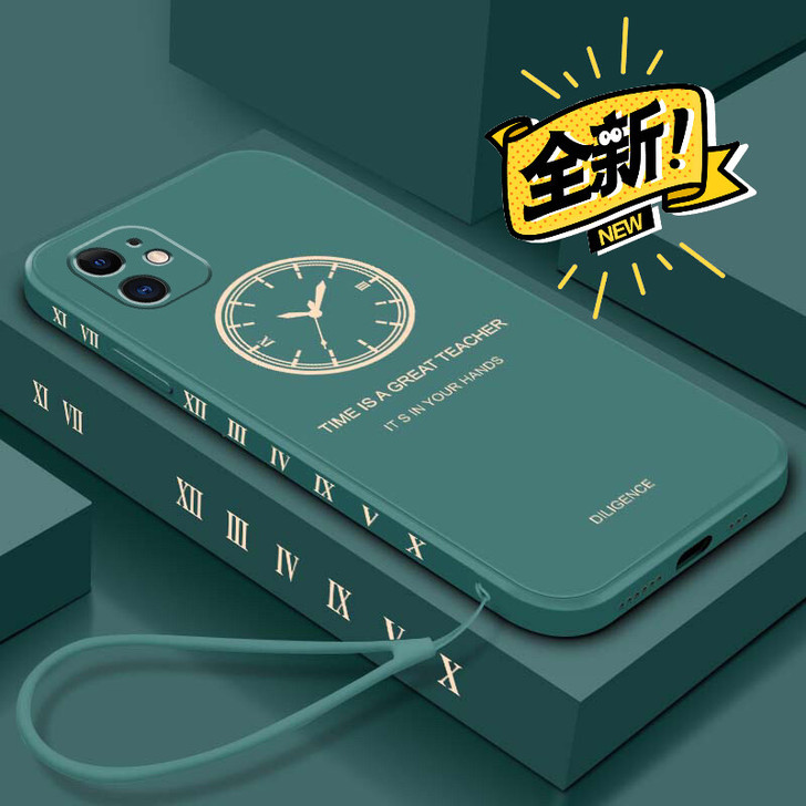 时钟挂绳硅胶手机壳适用于苹果12mini1...