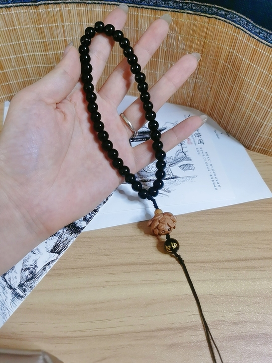 手机串珠防丢挂绳,天然玛瑙串珠,桃木雕刻莲...