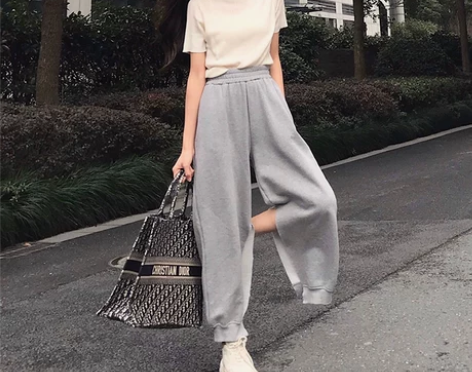 ins宽松束脚休闲运动裤女纯棉春夏新款薄款...