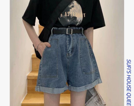 牛仔短裤女夏季2022新款高腰宽松显瘦设计...