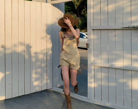 ?【狂欢价】牛仔背带裤女夏季薄款高腰宽松显...