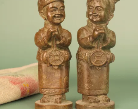 附近收来纯铜金童玉女一对结婚礼品老物件老铜...