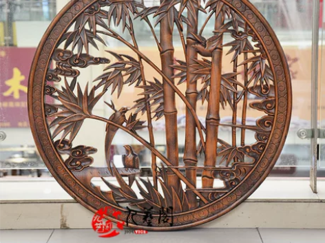 东阳木雕挂件客厅背景墙装饰画圆形玄关中式实...