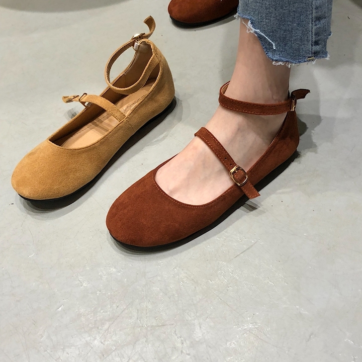 乌77 韩国 减龄百搭纯色绒面圆头套脚浅口...