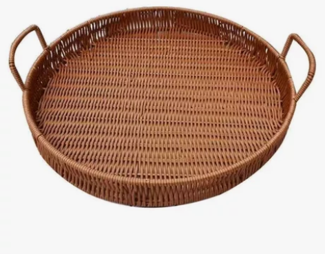 日式ins风仿藤平盘水果篮子网红面包篮收纳...