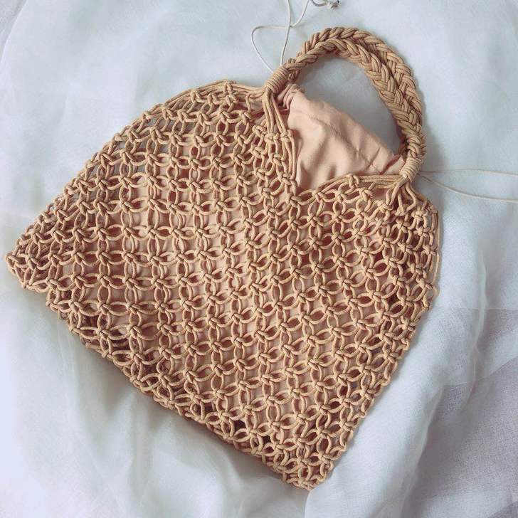ins网兜包 渔网格编织包女森系单肩镂空草...