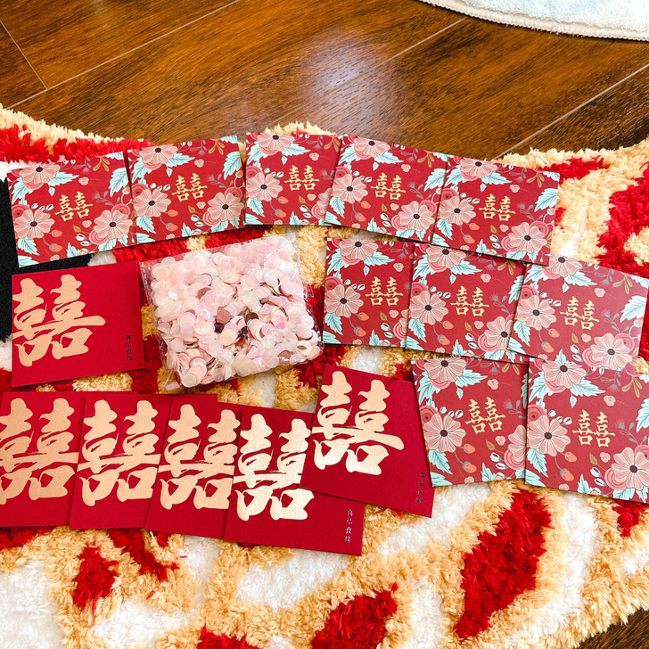 结婚婚礼堵门红包+手抛喜手抛囍+抛洒仙女片