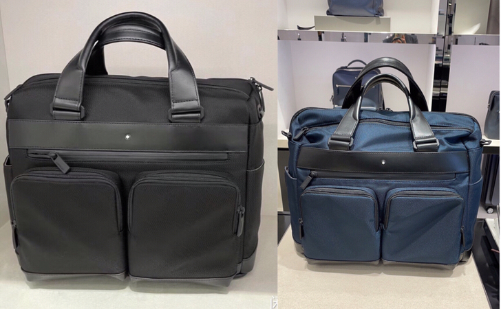 #万宝龙 皮布拼接 黑和蓝色公文包 夜航系...