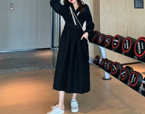 秋冬2020年新款女裙子法式荷叶边长袖连衣...