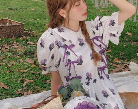 芝士日【洋兰公主】花朵蝴蝶结连衣裙女夏日系...