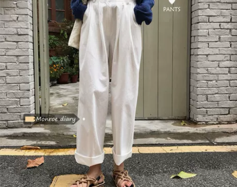 2021新款女宽松直筒薄款阔腿裤小个子高腰...
