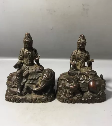 古玩铜器收藏文殊普贤普萨铜佛像摆件空心家居...