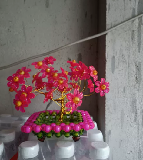 手工编织花篮花花盆,手工编织一盆花,非常漂...