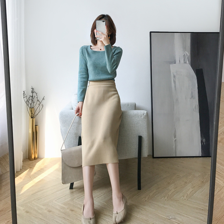 2019春秋装新款韩版修身高腰包臀裙女中长...