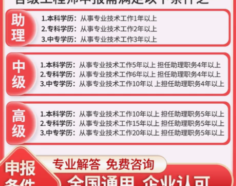 全国通用工程师职称申报助理初级中高级职称评...
