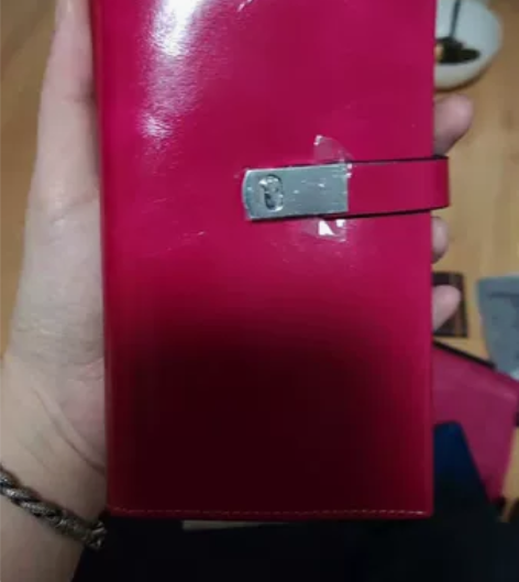 全新里外头层油蜡皮真皮女士长款钱包银包 玫...